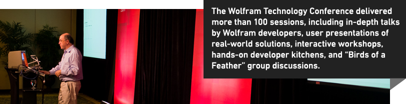 The Wolfram Technology Conference delivered more than 100 sessions, including in-depth talks by Wolfram developers, user presentations of real-world solutions, interactive workshops, hands-on developer kitchens, and "Birds of a Feather" group discussions.
