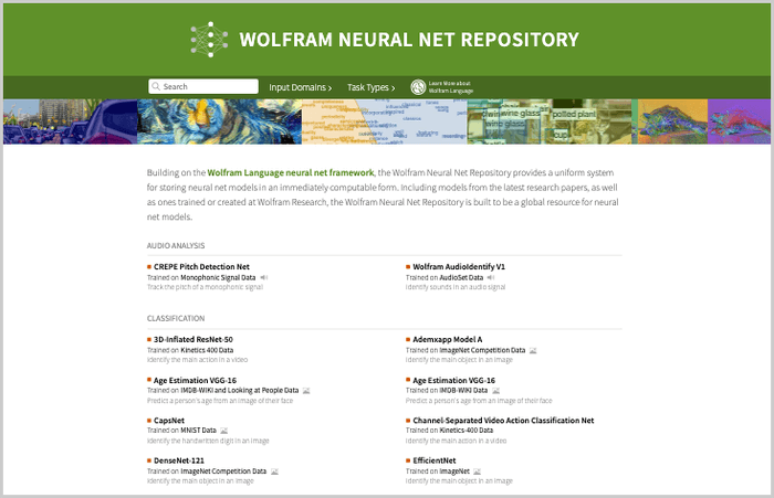 Ein Screenshot der Neural Net Repository-Startansicht