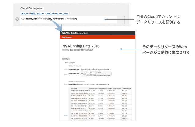 自分のCloudアカウントにデータリソースを配備すると，そのデータリソースのWebページが自動的に生成される