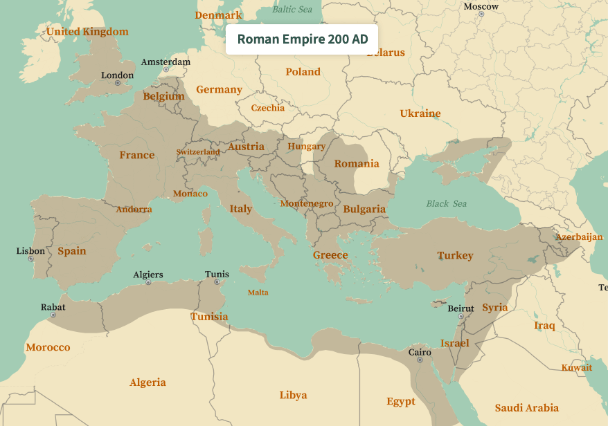 紀元200年のローマ帝国の地図