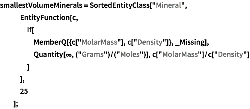 鉱物をモル体積でソートする Wolfram言語 12の新機能